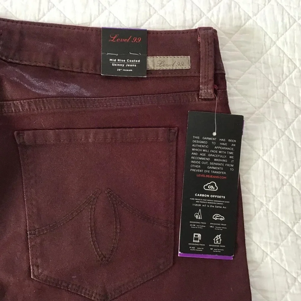 Level 99 Mid Rise Coated Skinny Jeans Forever‎ 32/14 NWT Glam Bikercore Punk NWT